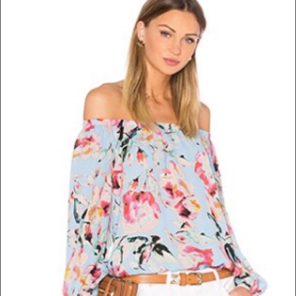 NWOT Eight Sixty Off the Shoulder top from Revolve sky blue fuschia magenta teal - Picture 3 of 8